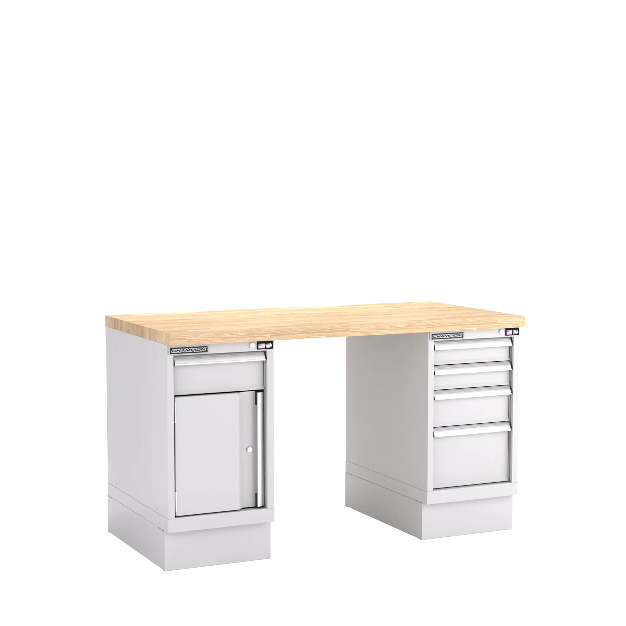 Champion Tool Industrial Workbench with Two Preconfigured 1-Drawer/Door Cabinets, 60 W x 35-1/4 H x 30 D in - CM WB400-B6030 Champion Tool Storage