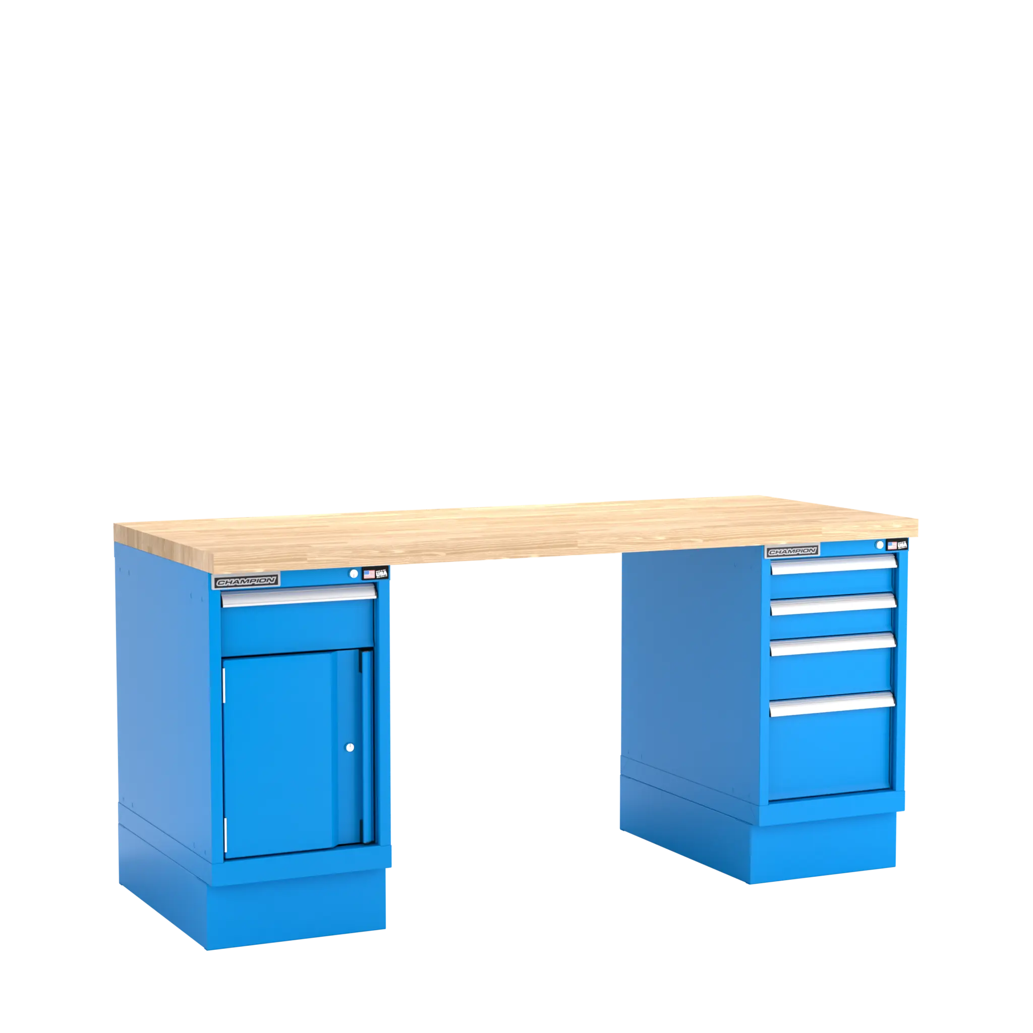 Champion Tool Industrial Workbench with Two Preconfigured 1-Drawer/Door Cabinets, 72 W x 35-1/4 H x 30 D in - CM WB400-B7230 Champion Tool Storage