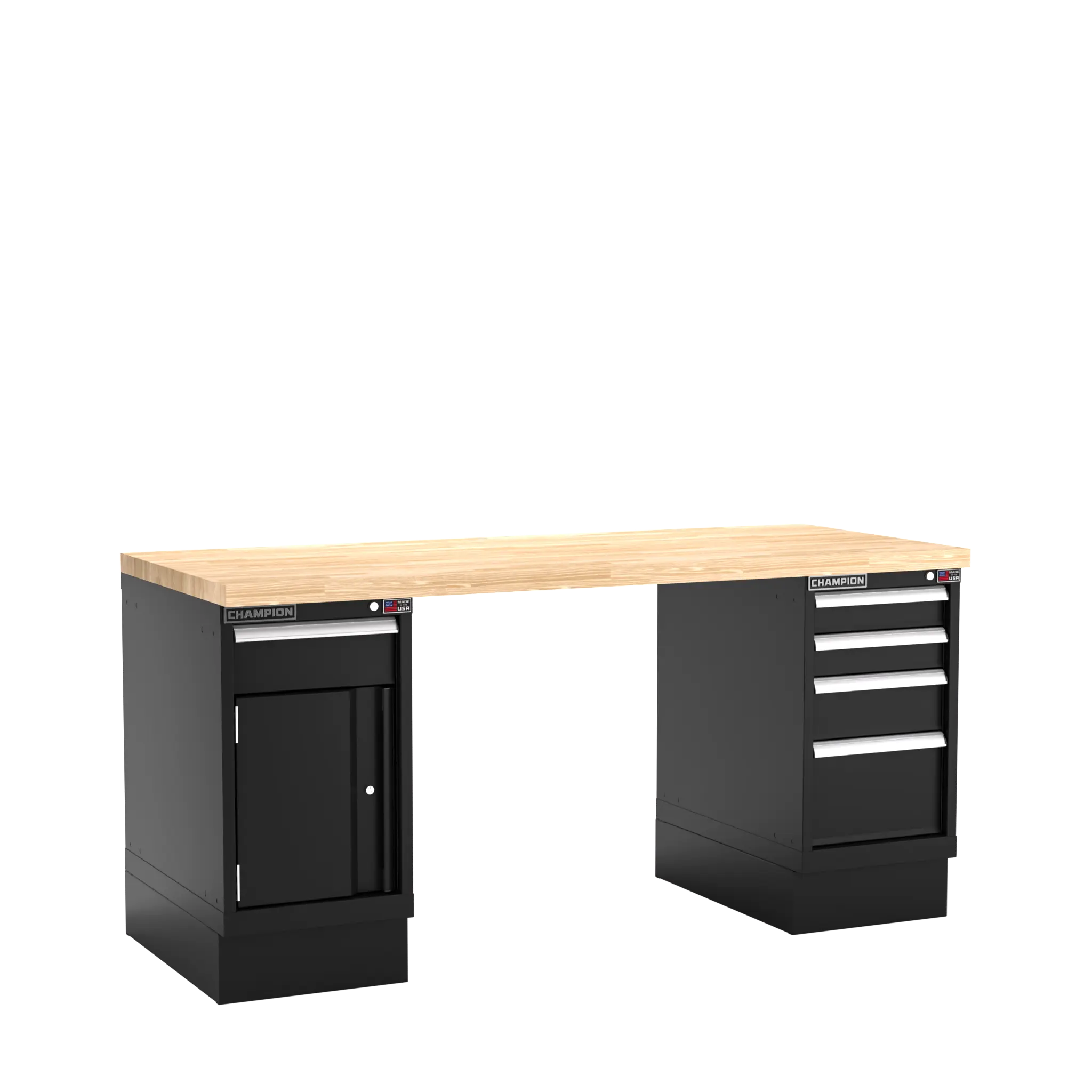 Champion Tool Industrial Workbench with Two Preconfigured 1-Drawer/Door Cabinets, 72 W x 35-1/4 H x 30 D in - CM WB400-B7230 Champion Tool Storage