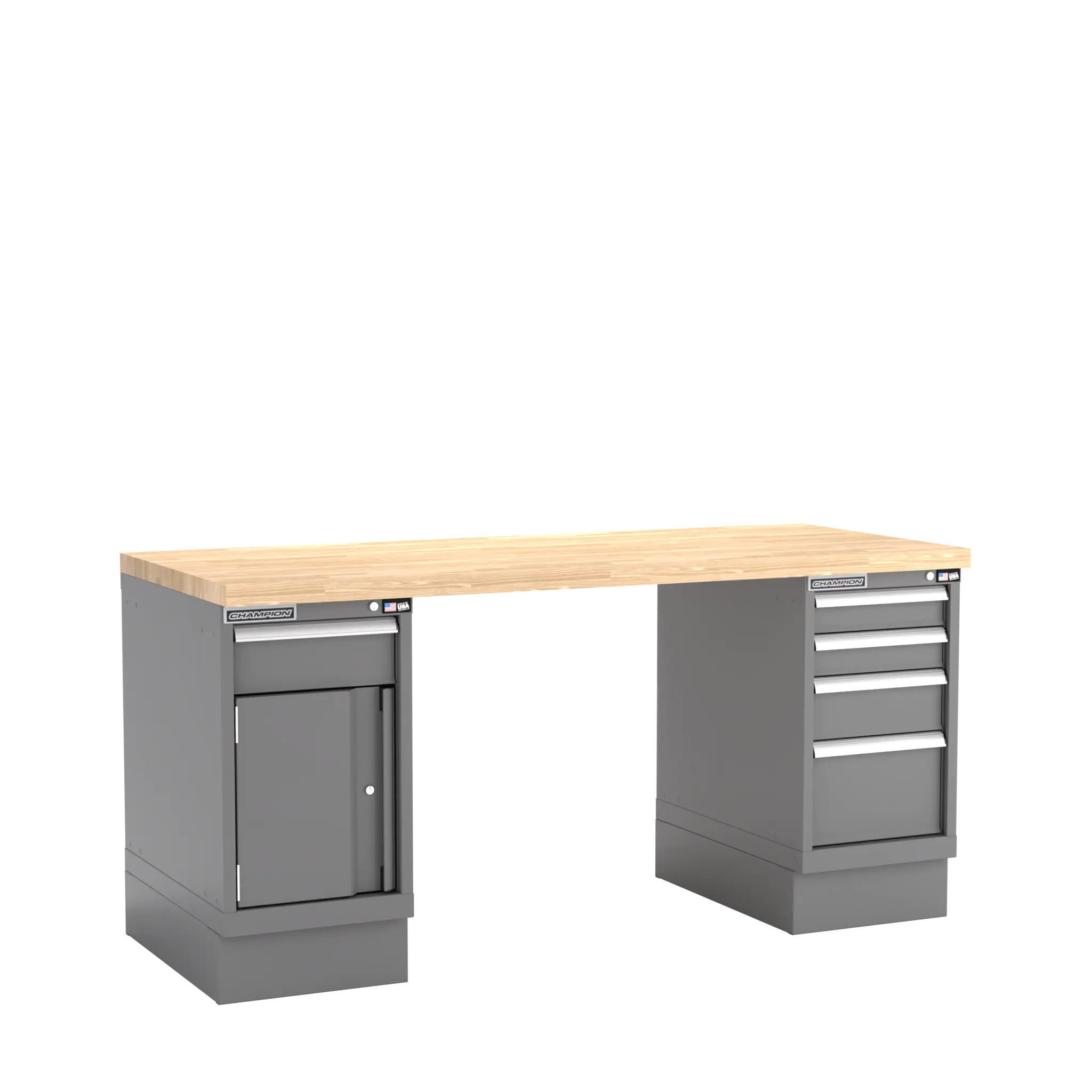 Champion Tool Industrial Workbench with Two Preconfigured 1-Drawer/Door Cabinets, 72 W x 35-1/4 H x 30 D in - CM WB400-B7230 Champion Tool Storage