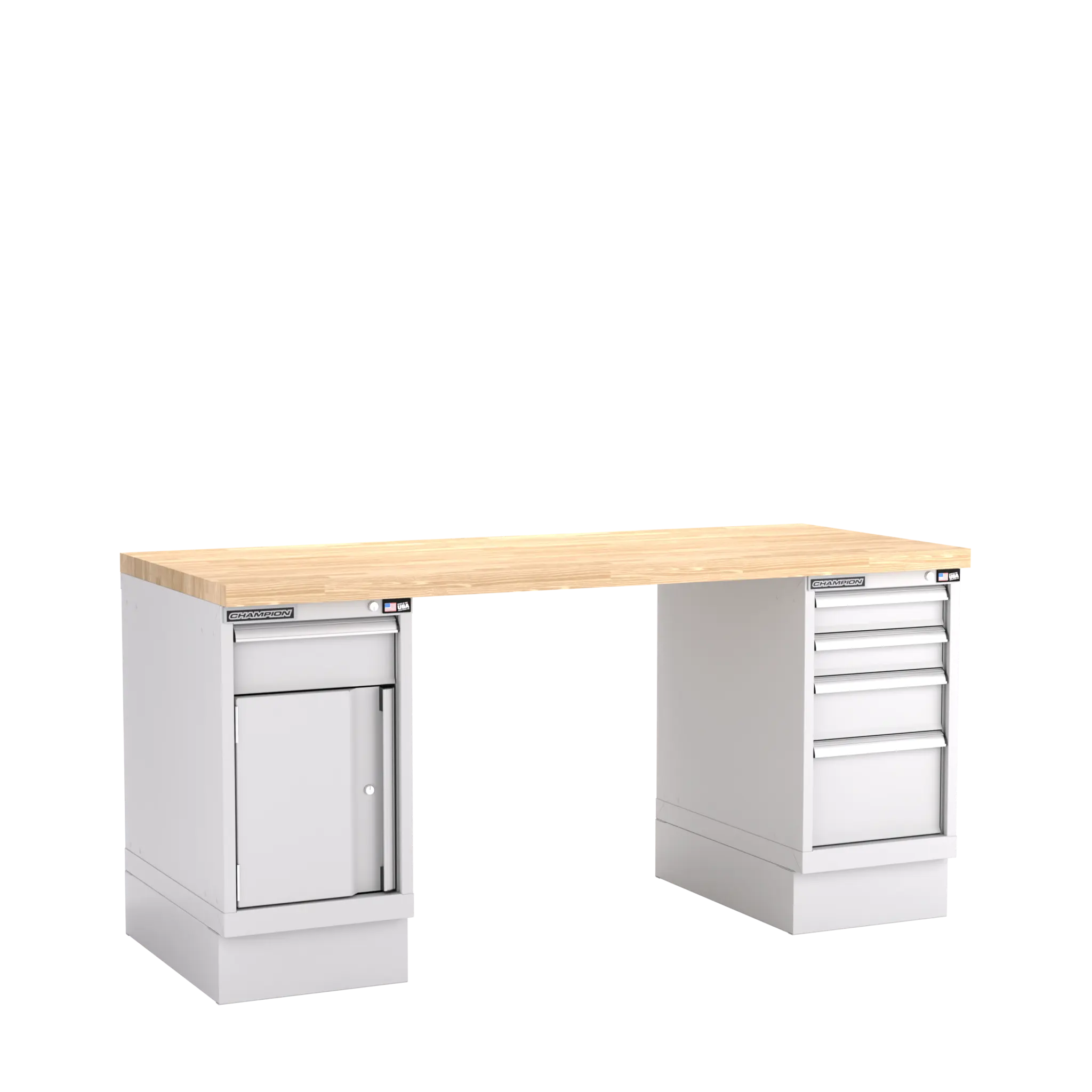 Champion Tool Industrial Workbench with Two Preconfigured 1-Drawer/Door Cabinets, 72 W x 35-1/4 H x 30 D in - CM WB400-B7230 Champion Tool Storage
