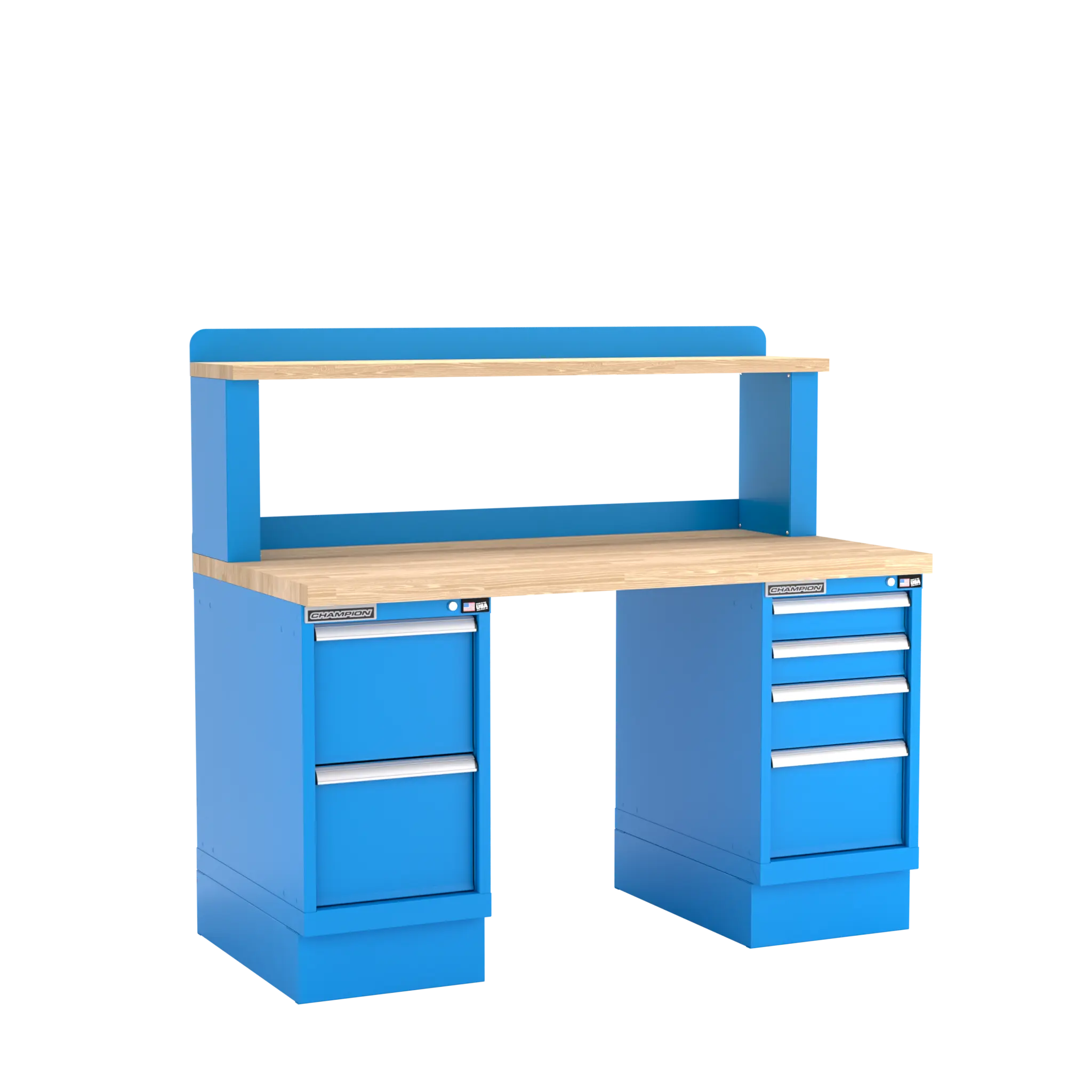 Champion Tool Industrial Workbench with Two Preconfigured 6-Drawer Cabinets and Riser Shelf, 60 W x 35-1/4 H x 30 D in - CM WB501-B6030 Champion Tool Storage