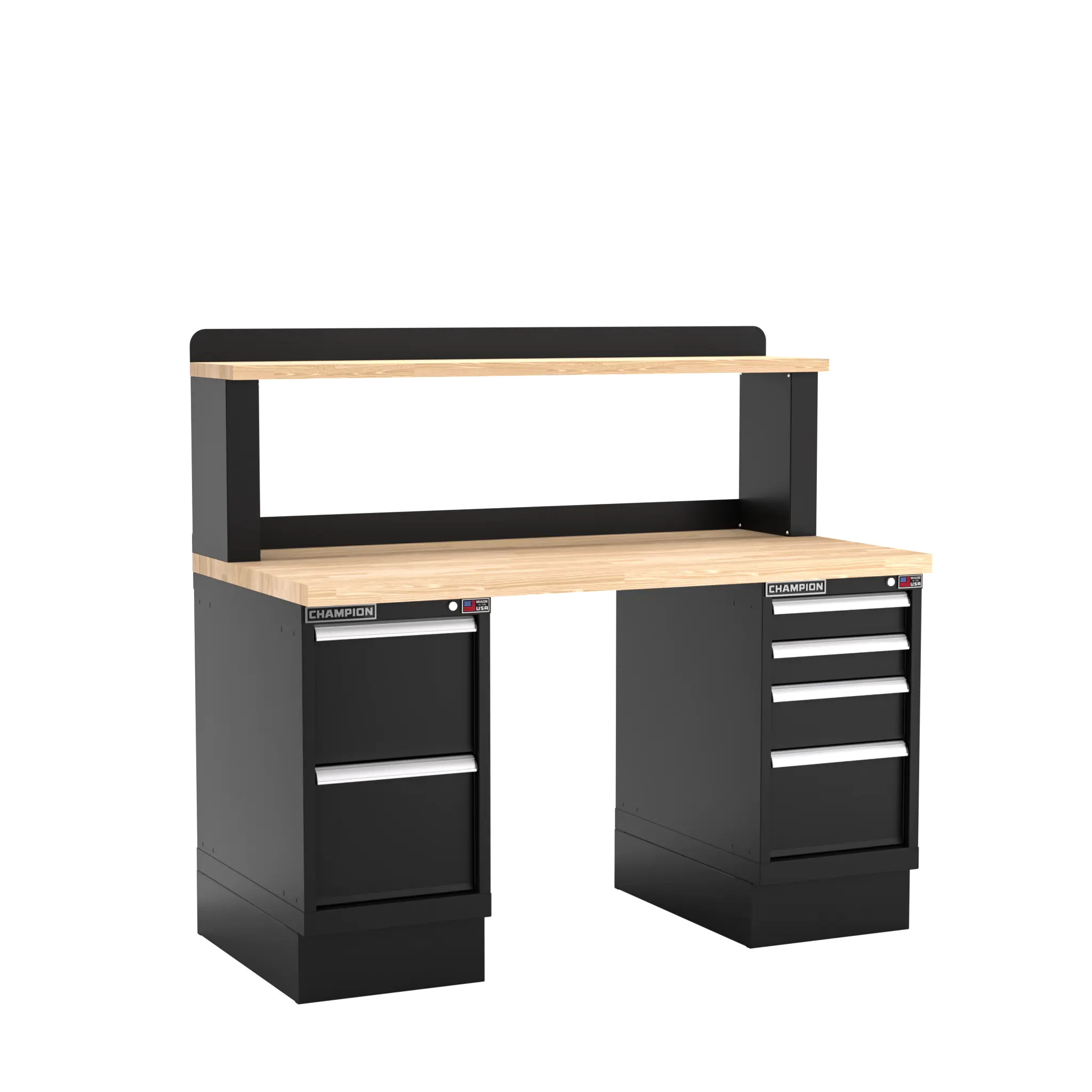 Champion Tool Industrial Workbench with Two Preconfigured 6-Drawer Cabinets and Riser Shelf, 60 W x 35-1/4 H x 30 D in - CM WB501-B6030 Champion Tool Storage