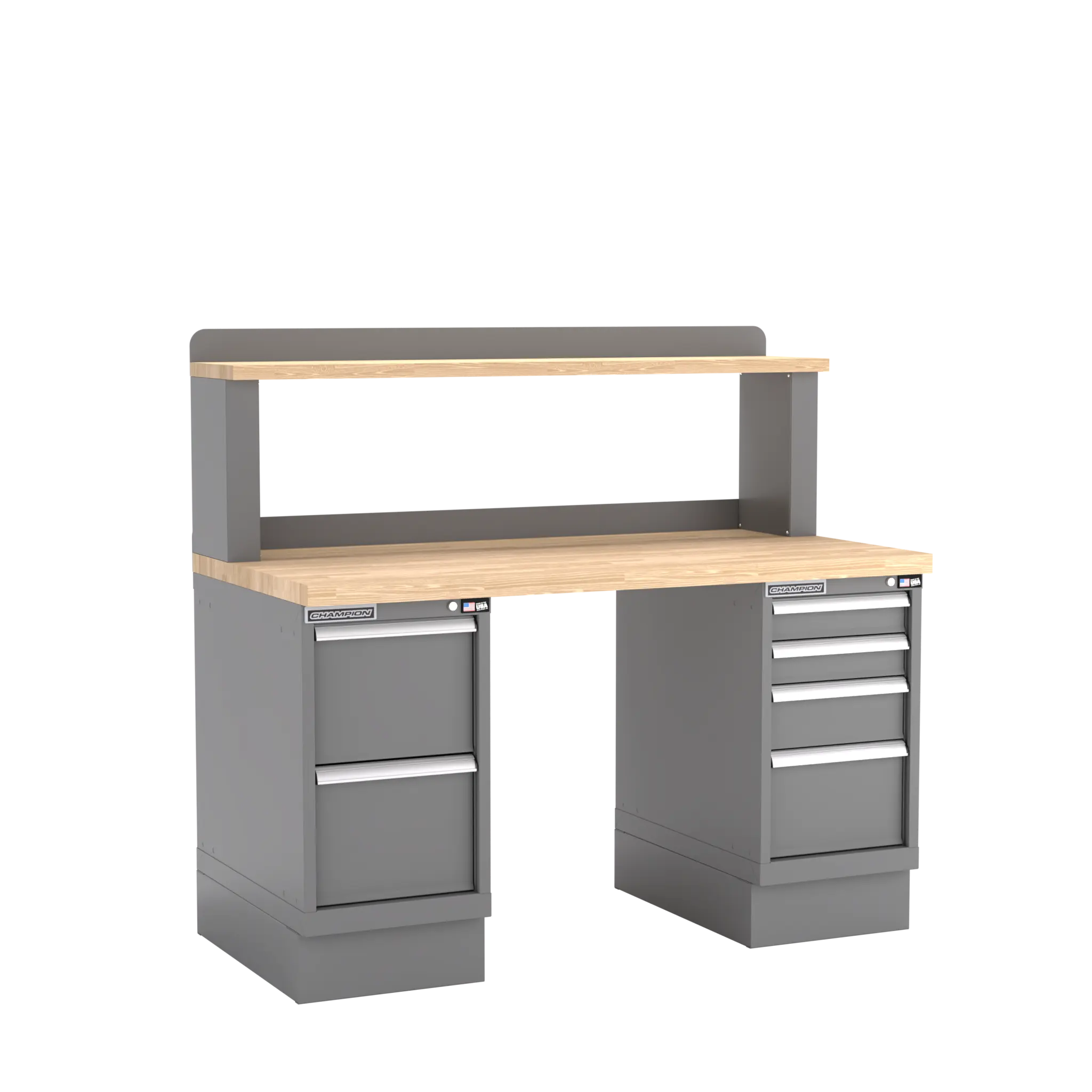 Champion Tool Industrial Workbench with Two Preconfigured 6-Drawer Cabinets and Riser Shelf, 60 W x 35-1/4 H x 30 D in - CM WB501-B6030 Champion Tool Storage