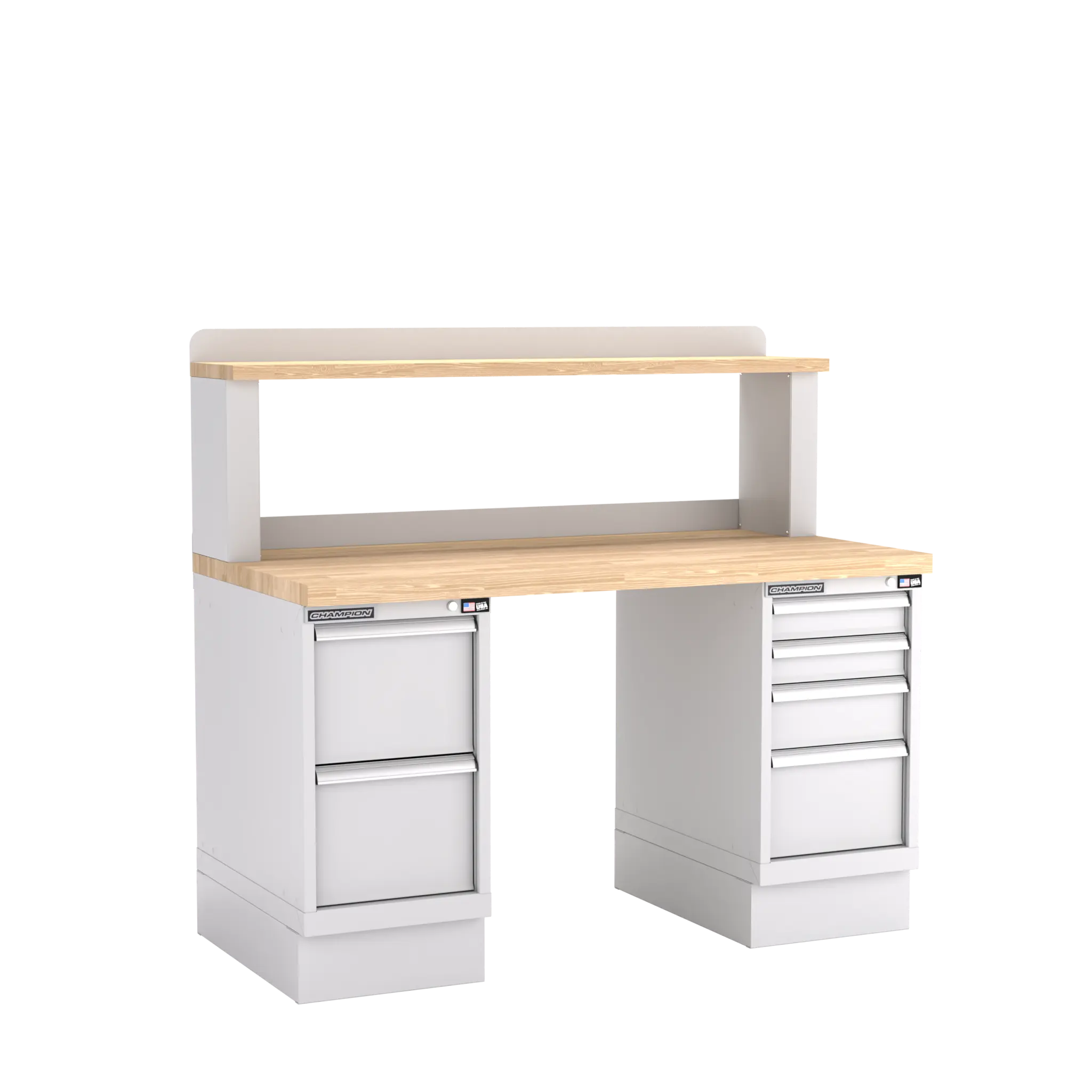Champion Tool Industrial Workbench with Two Preconfigured 6-Drawer Cabinets and Riser Shelf, 60 W x 35-1/4 H x 30 D in - CM WB501-B6030 Champion Tool Storage