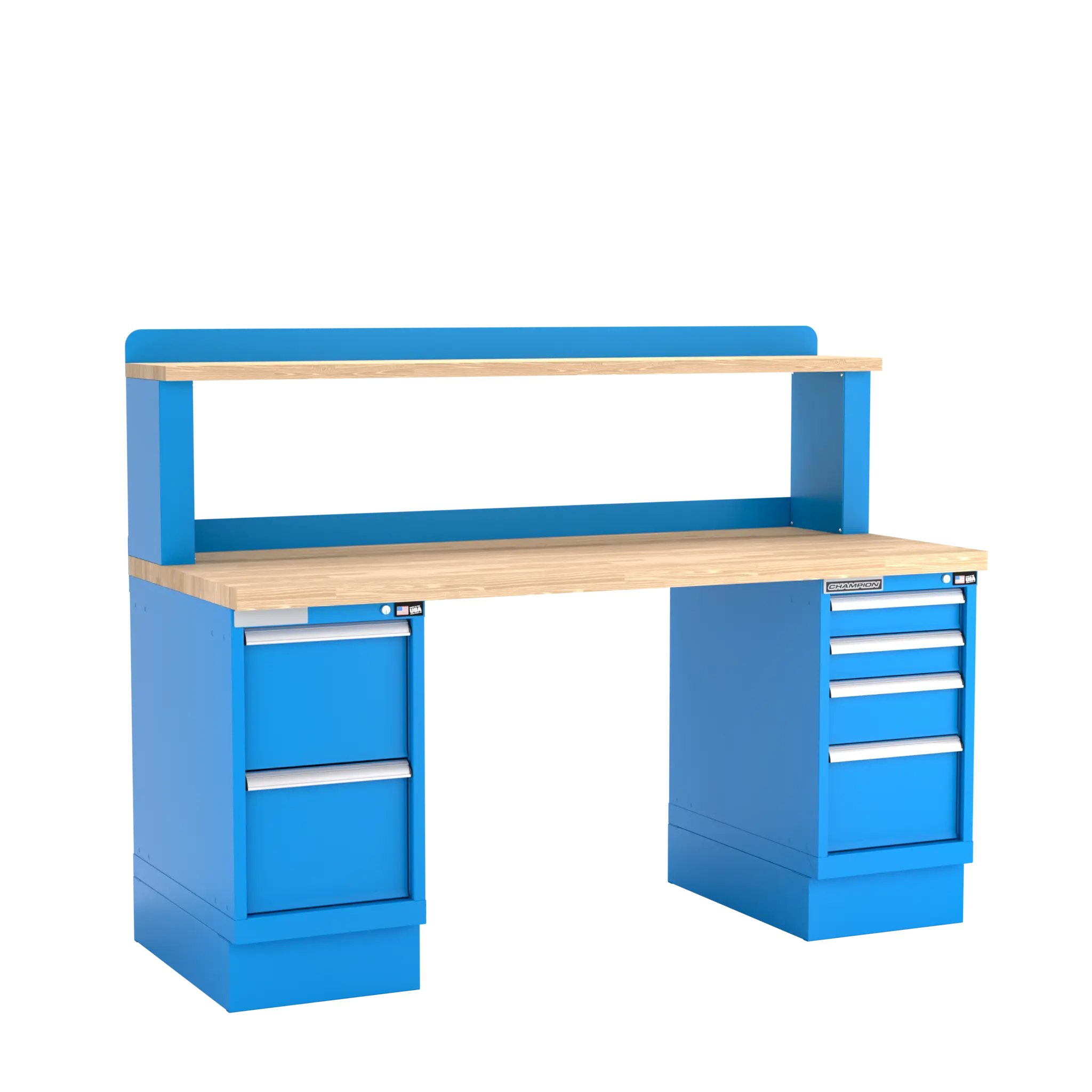 Champion Tool Industrial Workbench with Two Preconfigured 6-Drawer Cabinets and Riser Shelf, 72 W x 35-1/4 H x 30 D in - CM WB501-B7230 Champion Tool Storage