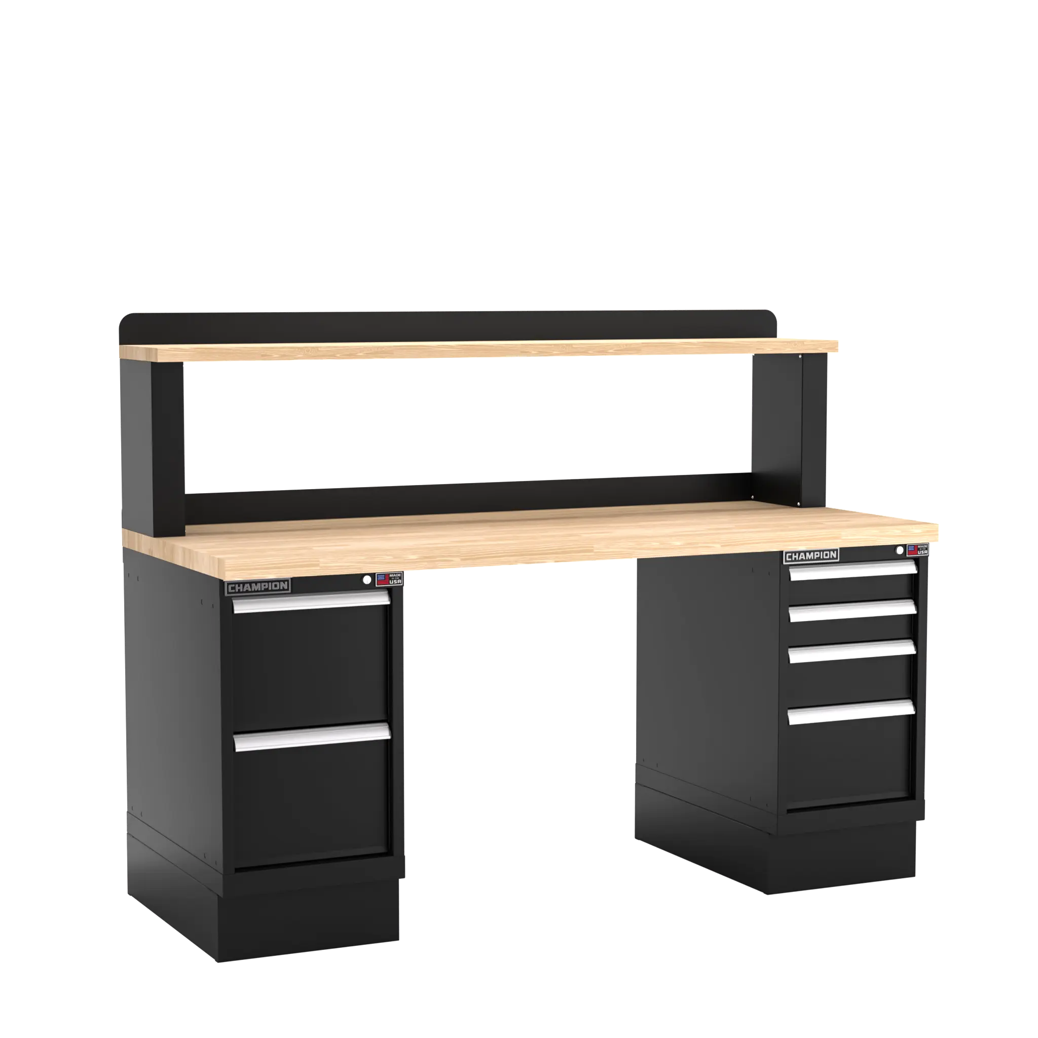 Champion Tool Industrial Workbench with Two Preconfigured 6-Drawer Cabinets and Riser Shelf, 72 W x 35-1/4 H x 30 D in - CM WB501-B7230 Champion Tool Storage