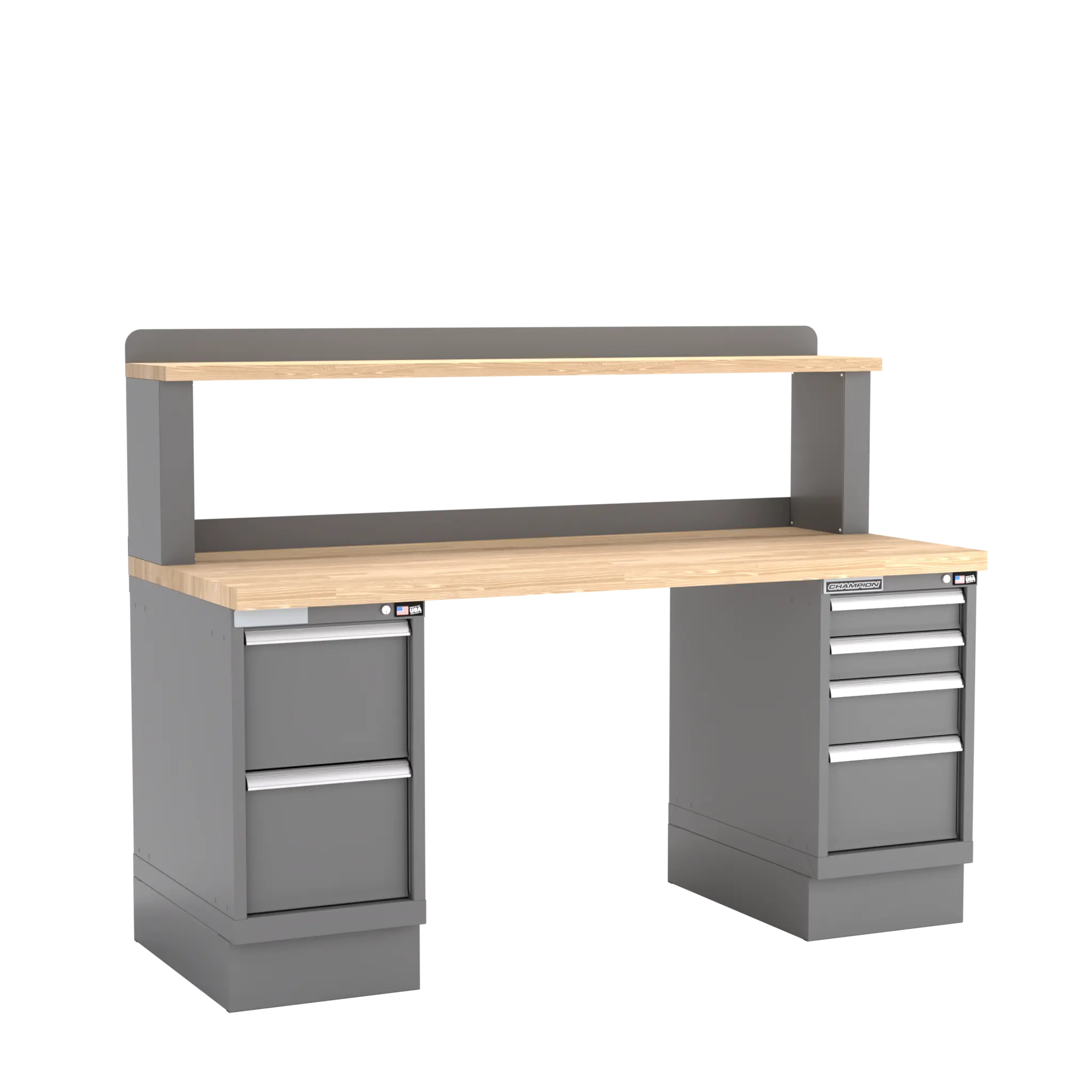 Champion Tool Industrial Workbench with Two Preconfigured 6-Drawer Cabinets and Riser Shelf, 72 W x 35-1/4 H x 30 D in - CM WB501-B7230 Champion Tool Storage