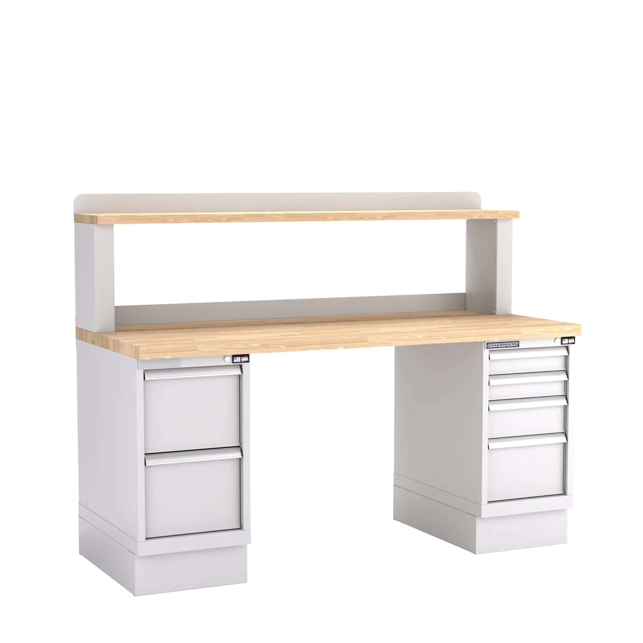 Champion Tool Industrial Workbench with Two Preconfigured 6-Drawer Cabinets and Riser Shelf, 72 W x 35-1/4 H x 30 D in - CM WB501-B7230 Champion Tool Storage