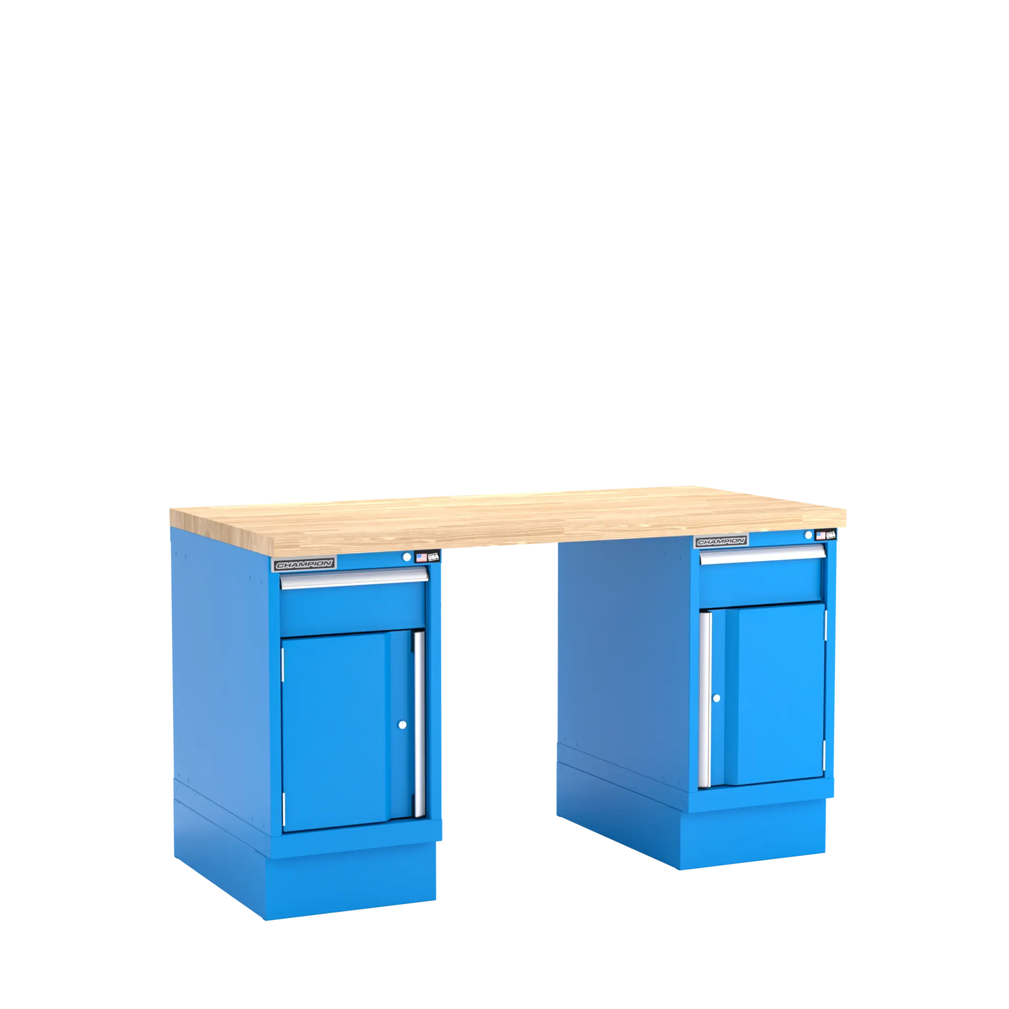 Champion Tool Industrial Workbench with Two Preconfigured 2-Drawer/Door Cabinets, 60 W x 35-1/4 H x 30 D in - CM WB700-B6030 Champion Tool Storage