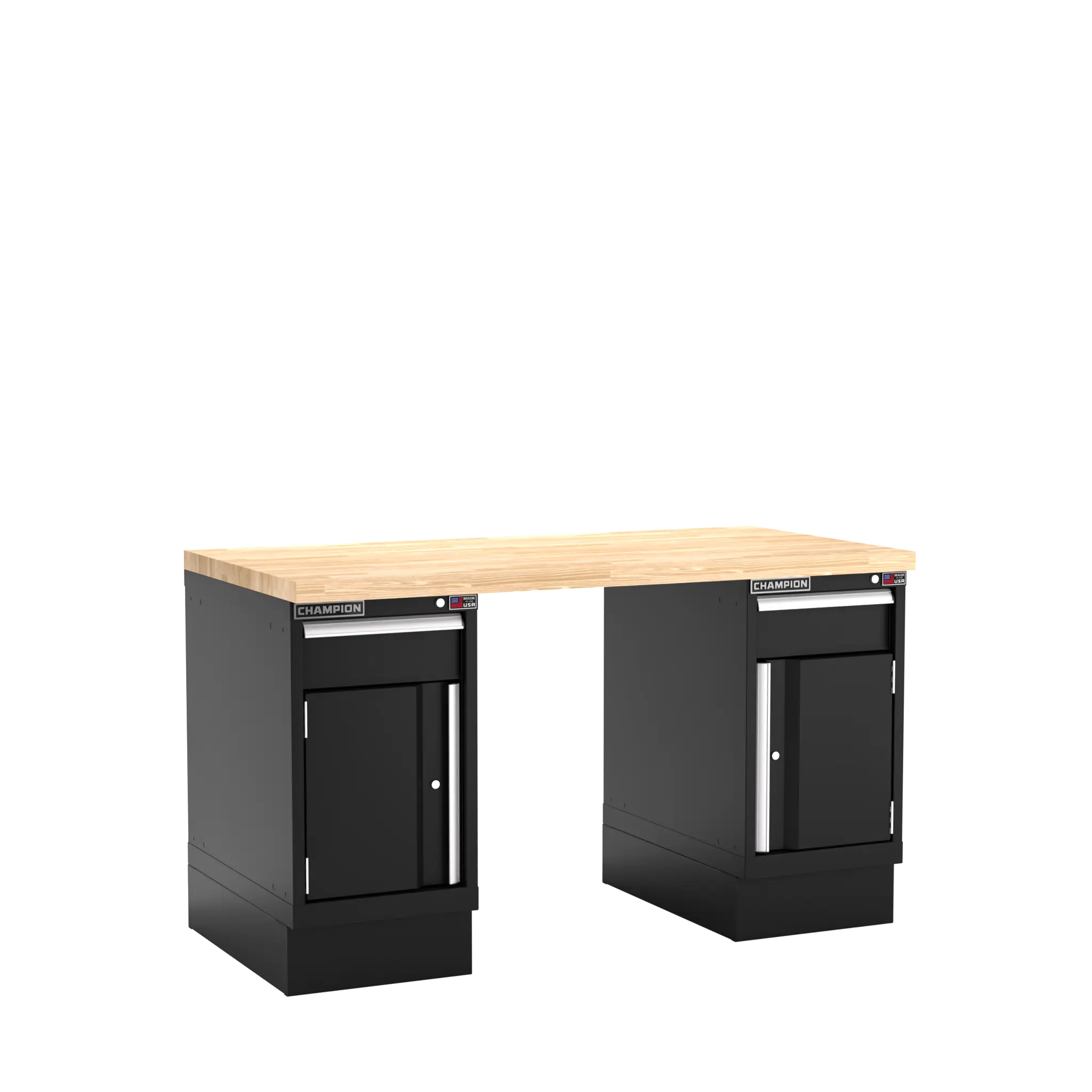 Champion Tool Industrial Workbench with Two Preconfigured 2-Drawer/Door Cabinets, 60 W x 35-1/4 H x 30 D in - CM WB700-B6030 Champion Tool Storage