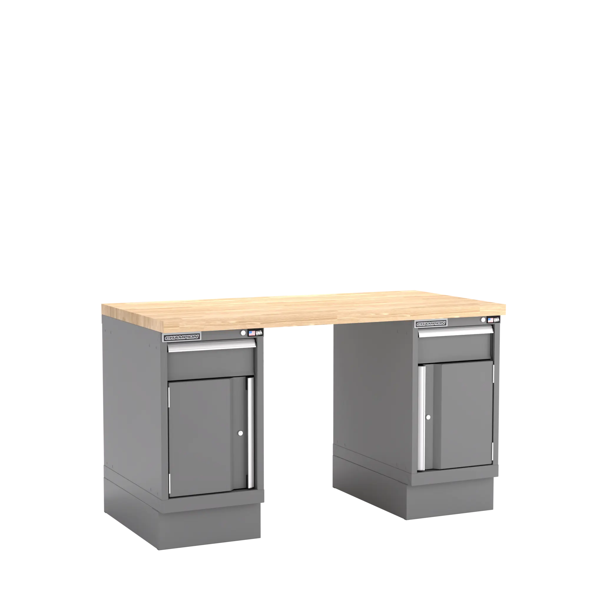 Champion Tool Industrial Workbench with Two Preconfigured 2-Drawer/Door Cabinets, 60 W x 35-1/4 H x 30 D in - CM WB700-B6030 Champion Tool Storage