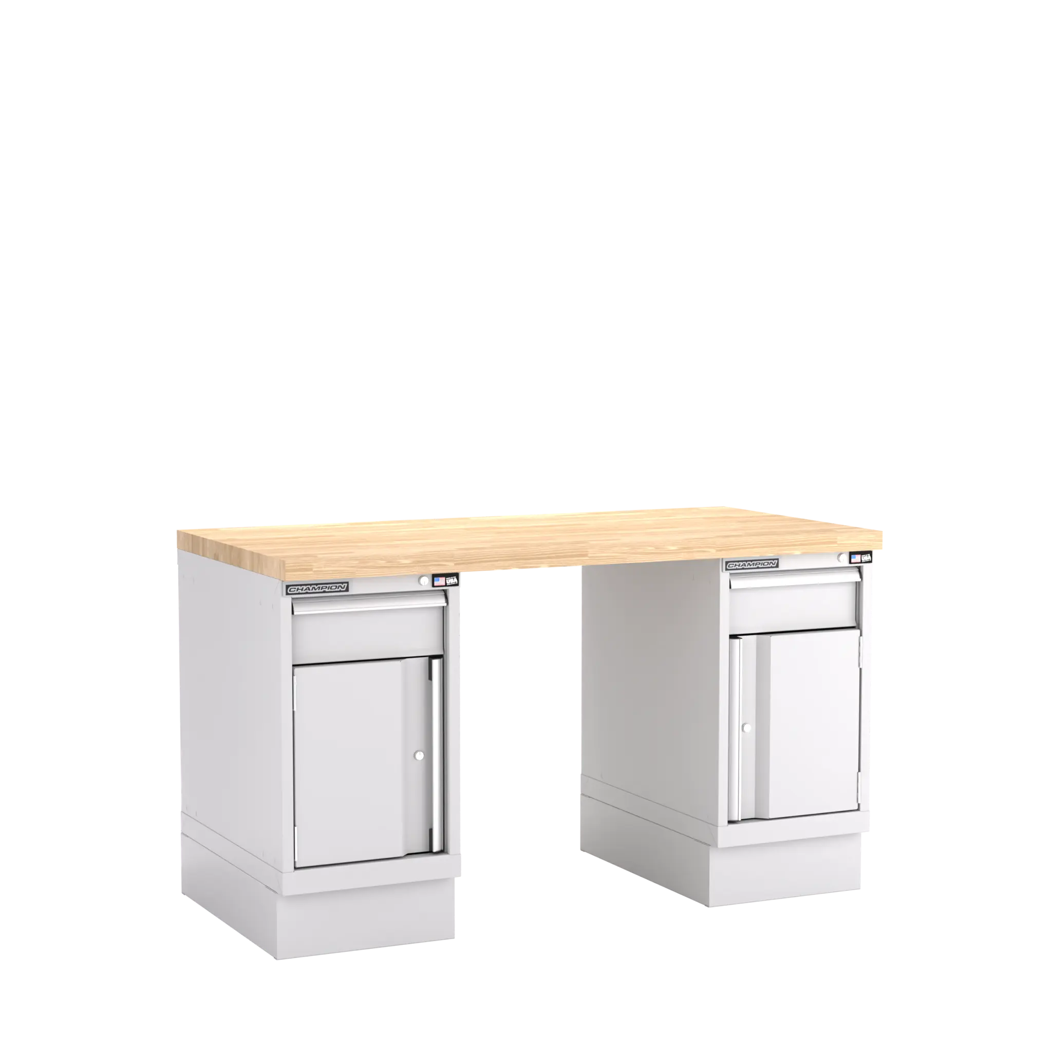 Champion Tool Industrial Workbench with Two Preconfigured 2-Drawer/Door Cabinets, 60 W x 35-1/4 H x 30 D in - CM WB700-B6030 Champion Tool Storage
