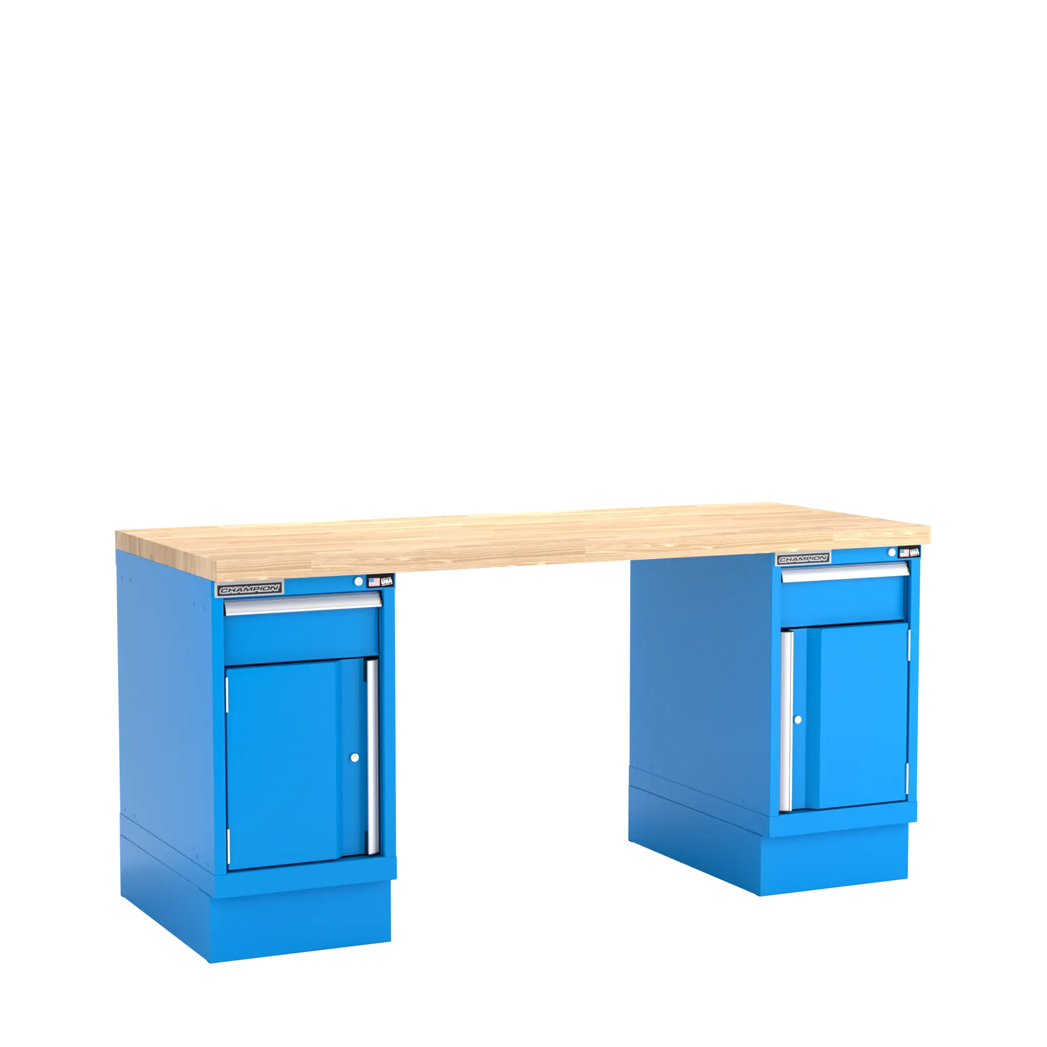 Champion Tool Industrial Workbench with Two Preconfigured 2-Drawer/Door Cabinets, 72 W x 35-1/4 H x 30 D in - CM WB700-B7230 Champion Tool Storage