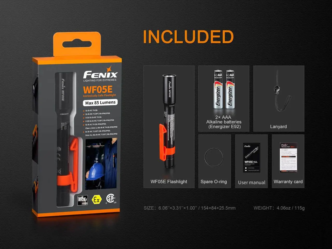 Fenix 85 Lumen AAA Intrinsically Safe Flashlight - F FX-WF05E Fenix