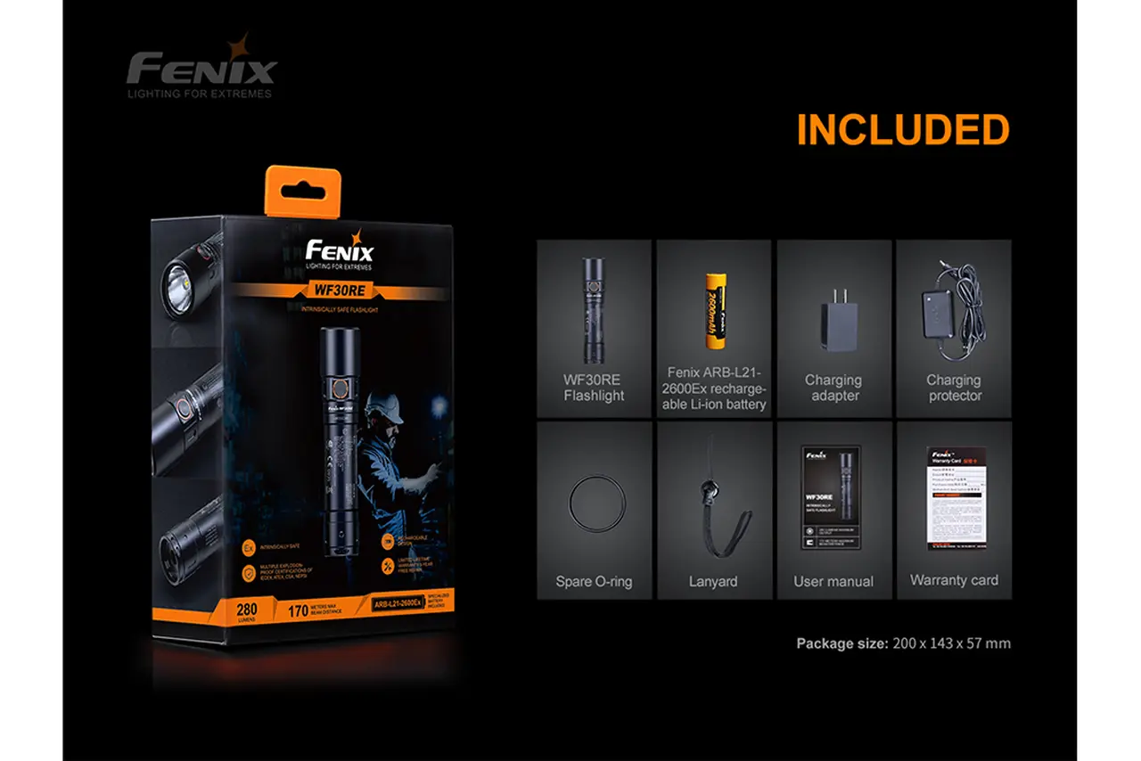 Fenix 280 Lumen Intrinsically Safe Rechargeable Flashlight - F FX-WF30RE Fenix