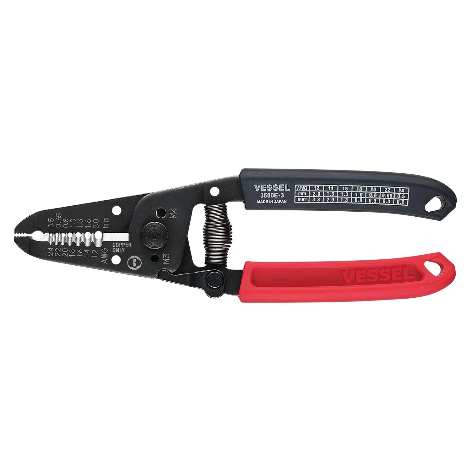 Vessel Tools Black Solid and Stranded Wire Stripper with Thread Cutter - VL WS3500E3 Vessel Tools