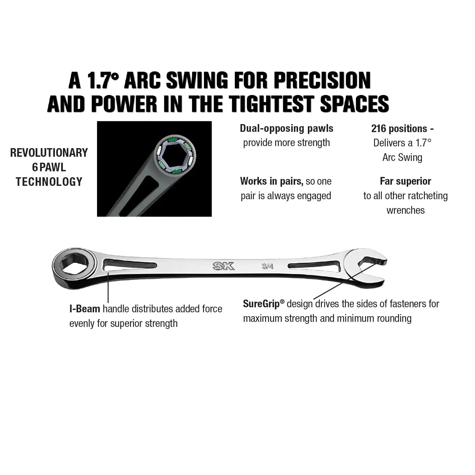 SK Tools - 12 mm X-Frame® 6 pt Metric Combination Wrench - 80005 SK Tools