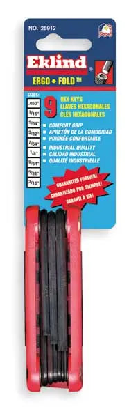 Eklind Set of 9 Hexagon Key Fold-Up with Ergonomic Handle - EK 25912 Fold-Up Key Set Eklind