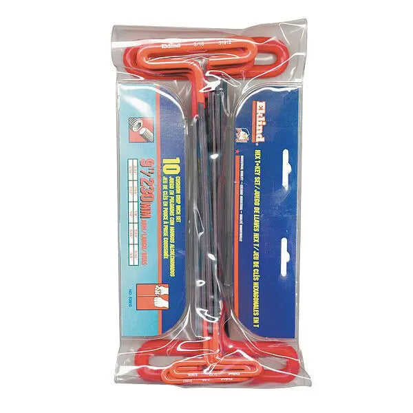 Eklind Set of 10 Long Cushion Grip Hexagon T-Key with Pouch - EK 53610 Hexagon T-Key Set Eklind