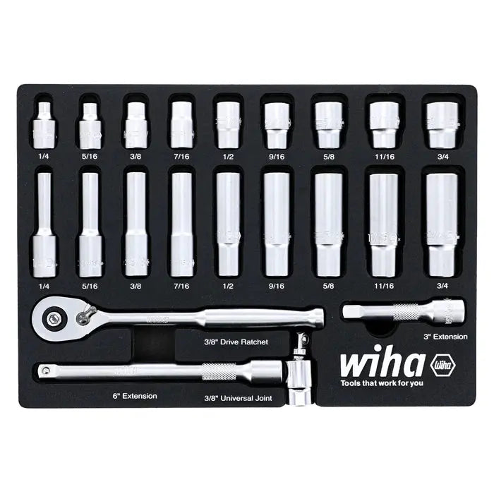 Wiha 33796, 22 Pc. 3/8" Socket Tray Foam Set Inch Wiha