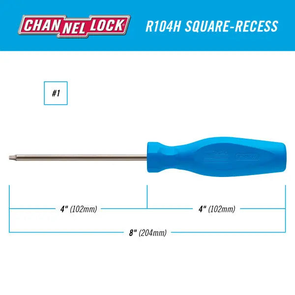 Channellock Square Recess Magnetic Tip Professional Screwdriver, PH1 x 4 in - CL R104H Channellock