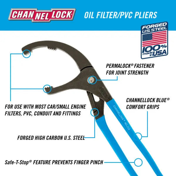 Channellock Oil Filter/PVC Plier, 12 in - CL 212 Channellock