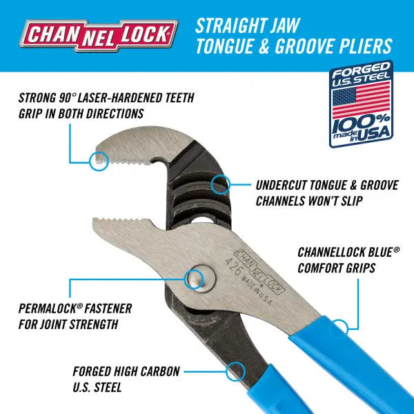 Channellock Straight Jaw Tongue and Groove Plier, 6.5 in - CL 426 Channellock
