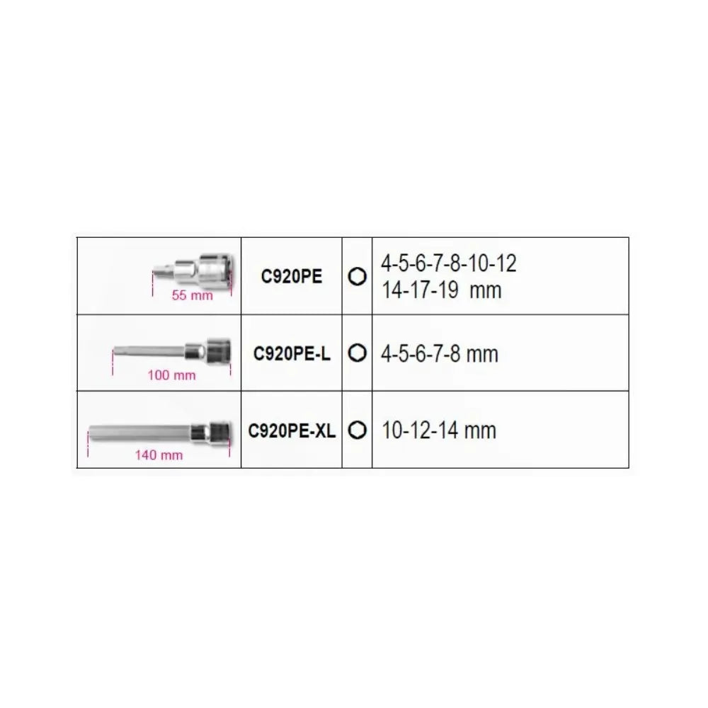 Beta Tools (Article# 923E-PE/C18) Set of 18 1/2 in Drive Socket Drivers, Chrome-Plated - BT 9231028 Beta Tools