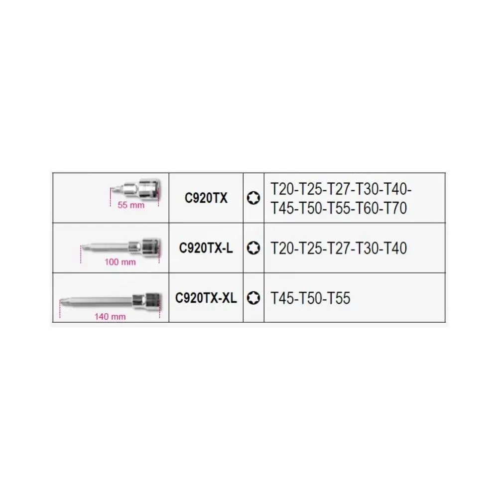 Beta Tools (Article# 923E-TX/C18) Set of 18 1/2 in Drive Torx Sockets Drivers, Chrome-Plated - BT 9231018 Beta Tools