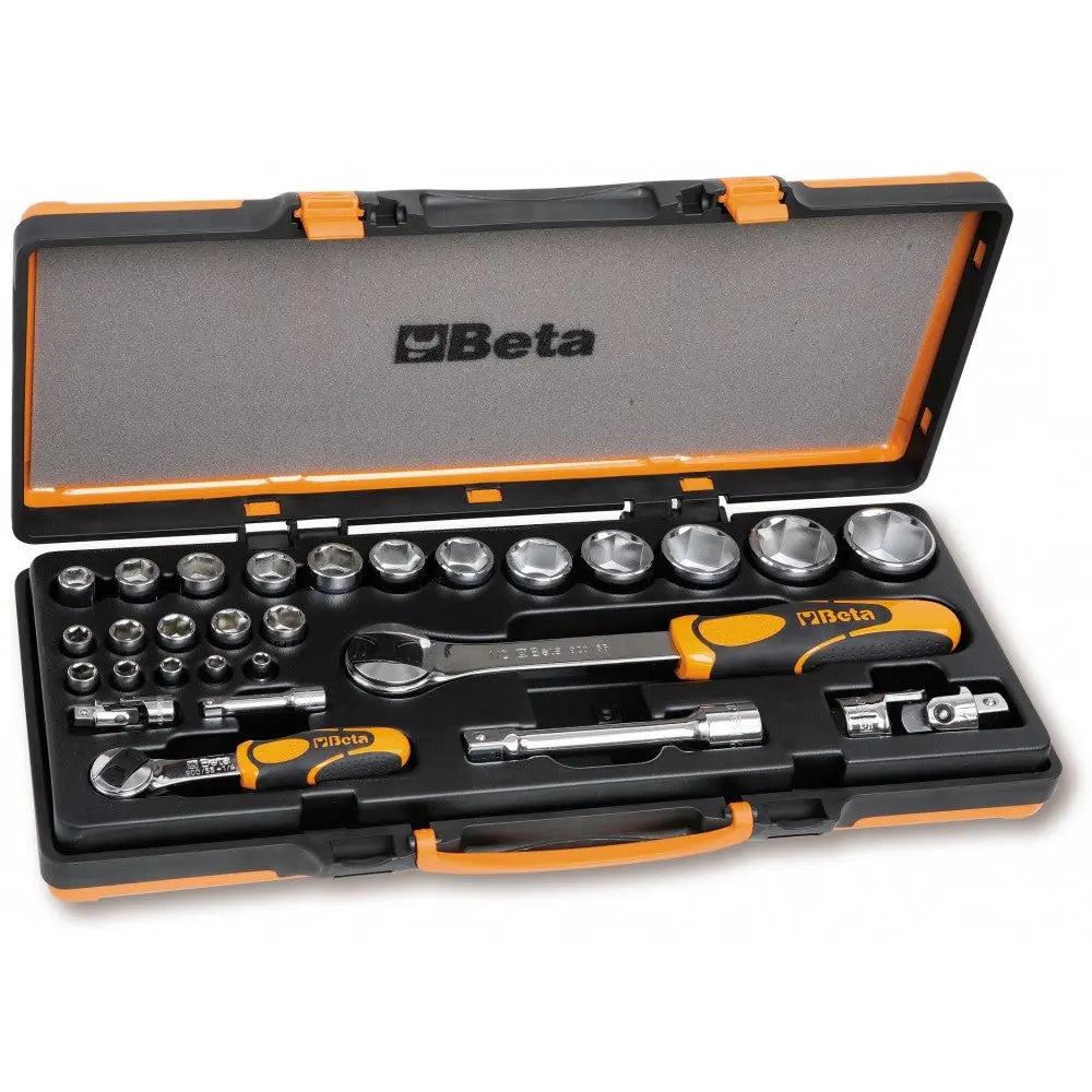 Beta Tools (Article# 902A/C22) Set of 28 Sockets - 22 - 1/4 in and 1/2 in Drive Sockets, 6 Accessories - BT 9020807 Beta Tools