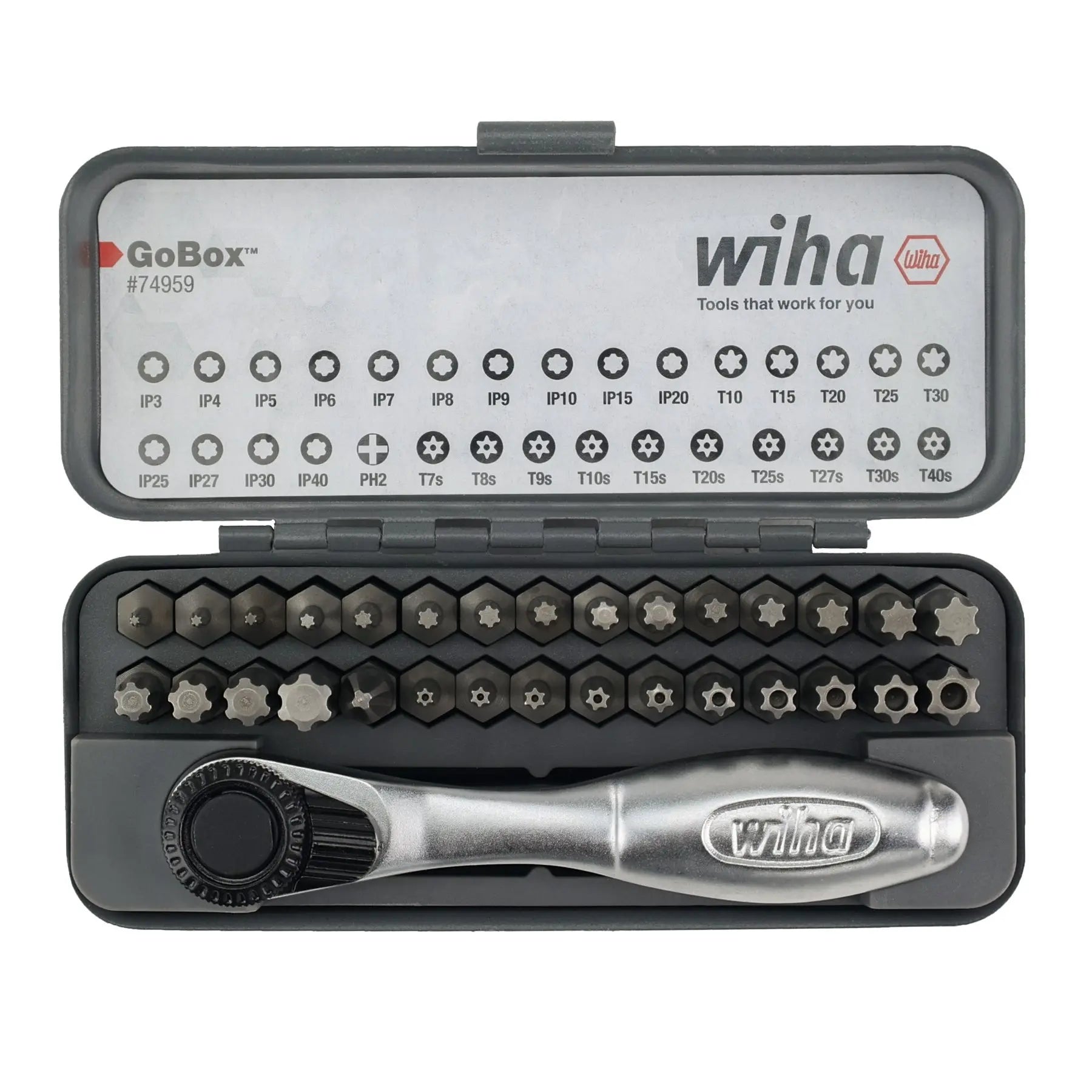 Wiha Set of 32 GoBox Master Torx Bit with Mini Ratchet - WI 74959 Wiha