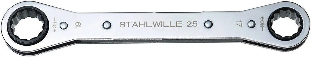 Stahlwille Double Ended Ratchet Ring Spanner Wrench, 17 x 19mm, Length 205mm - ST 41131719 Stahlwille