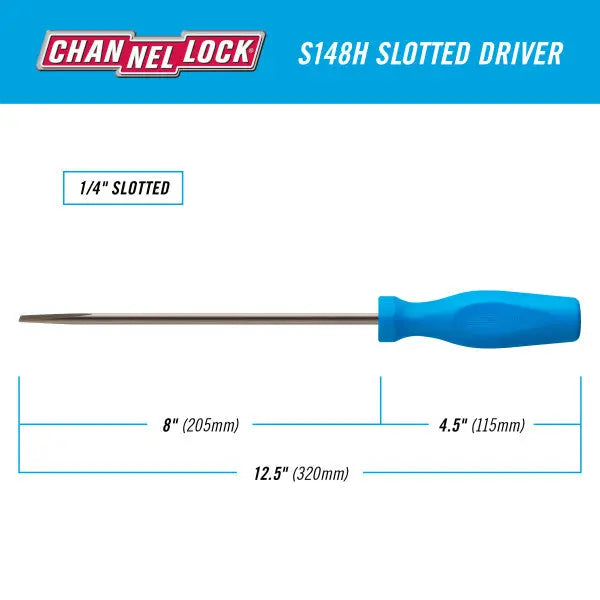 Channellock Magnetic Tip Professional Slotted Screwdriver, 1/4 x 8 in - CL S148H Channellock