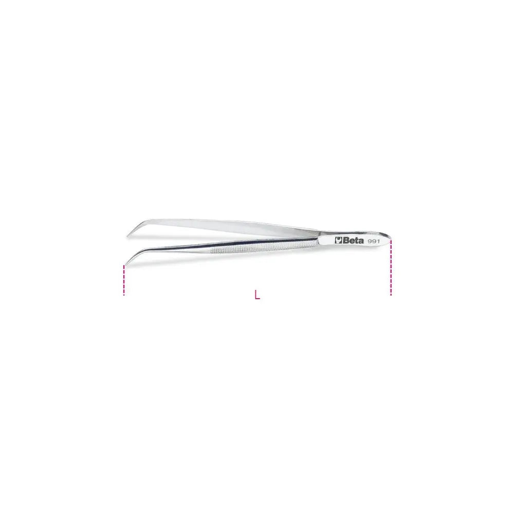 Beta Tools (Article# 991 130) Bent Thin Knurled Point Spring Tweezer, 130mm, INOX Stainless Steel - BT 9910001 Beta Tools