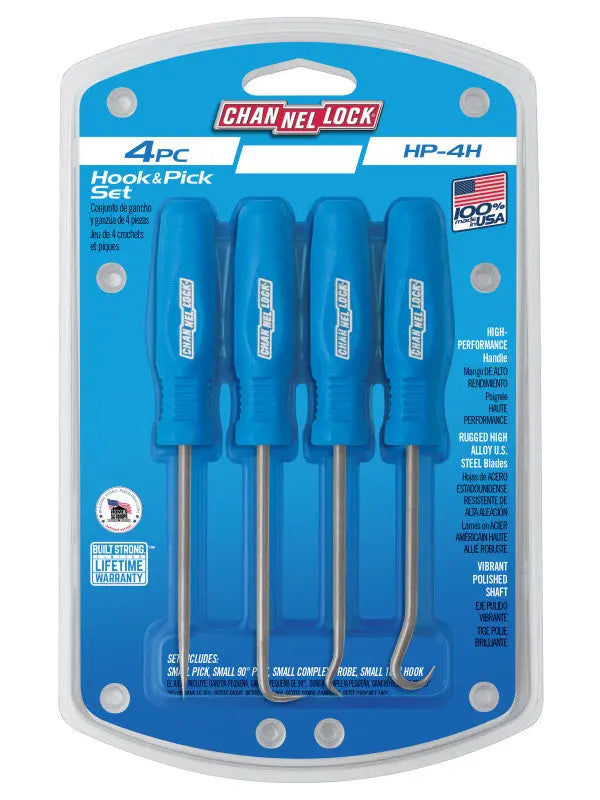 Channellock Set of 4 4-Sided Grip Precision Hook and Pick - CL HP-4H Channellock