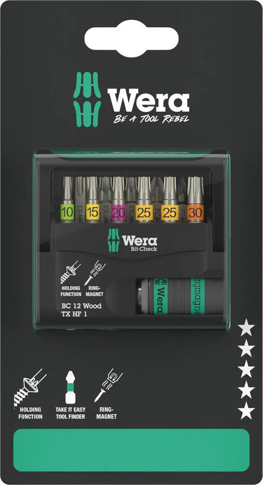 WERA Bit-Check 12 Wood TX HF 1 SB, 12 pieces - 05073641001 Wera