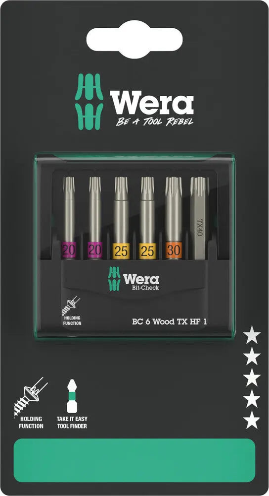 WERA Bit-Check 6 Wood TX HF 1 SB, 6 pieces - 05073639001 Wera
