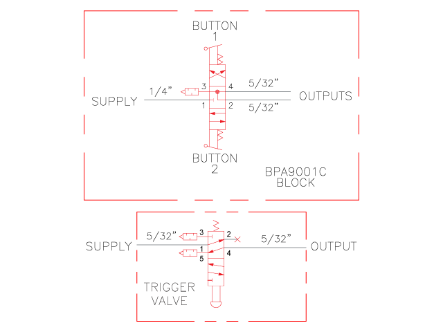 Knight Global Pneumatic Control Handle with Pneumatic Trigger, (3) Thumb Levers, (1) 2-Button, (1) 4-Way Valves - KG BPTA9410 Knight Global