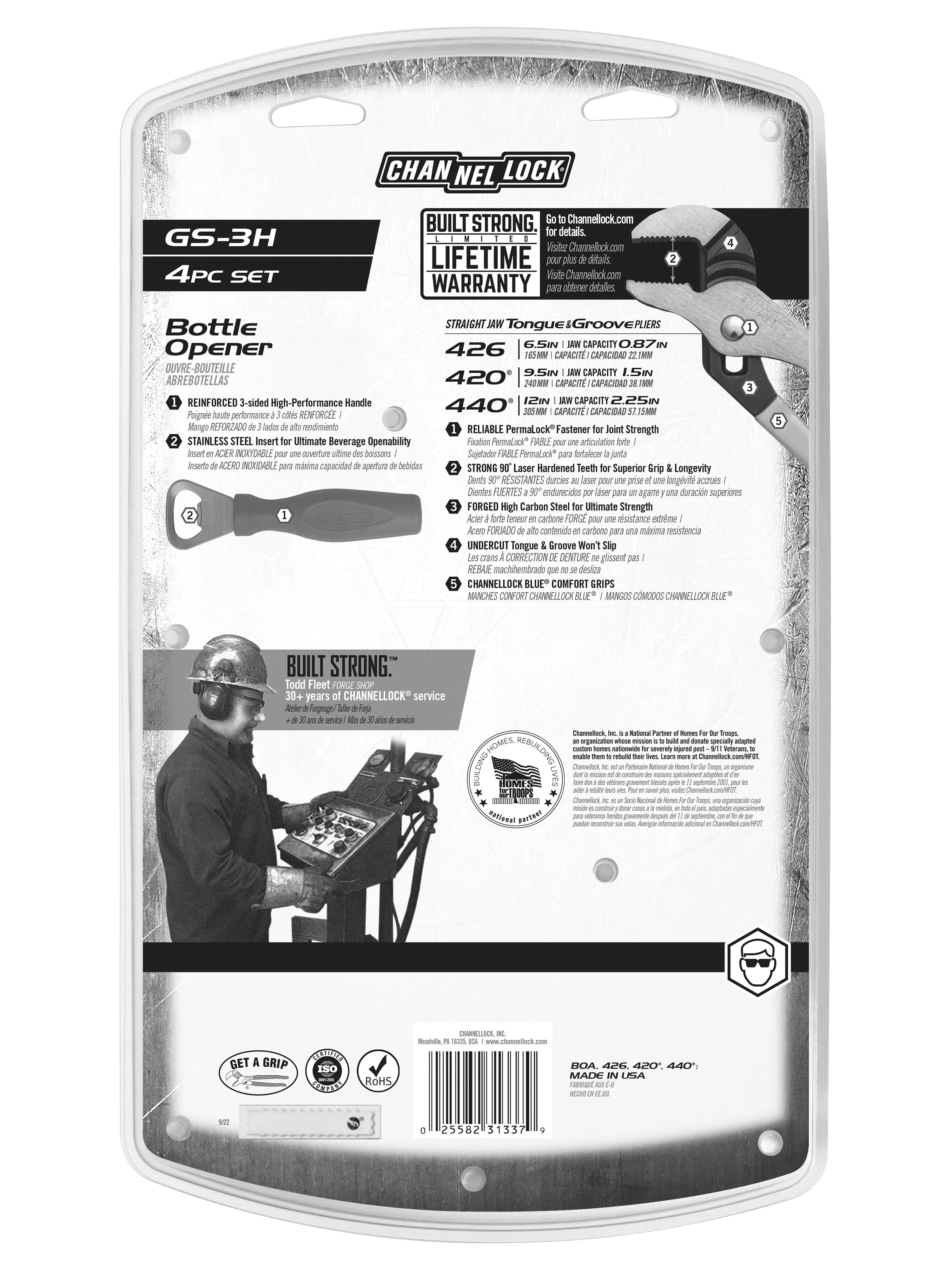 Channellock Set of 3 Tongue and Groove Plier with Bottle Opener - CL GS-3H Channellock