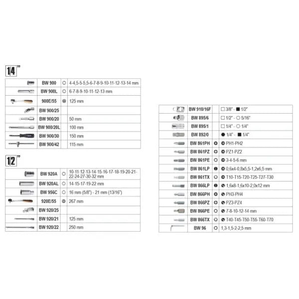 Beta Tools (Article# BW 903E/C98) Set of 45 Hexagon Sockets, 35 Bits, 4 Offset Hexagon Key Wrenches and 14 Accessories Assortment Tools with Plastic Case - BT 009036198 