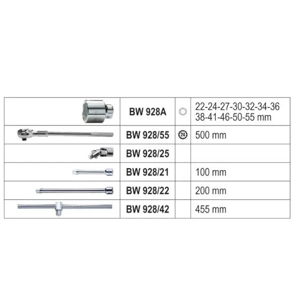 Beta Tools (Article# BW 928E/C17) Set of 12 Hexagon Sockets and 5 Accessories Assortment Tools with Plastic Case - BT 009286017 