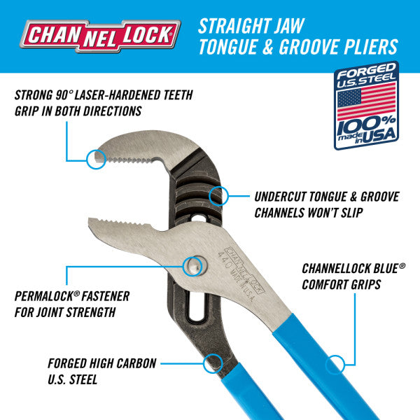 Channellock Straight Jaw Tongue and Groove Plier, 12 in - CL 440