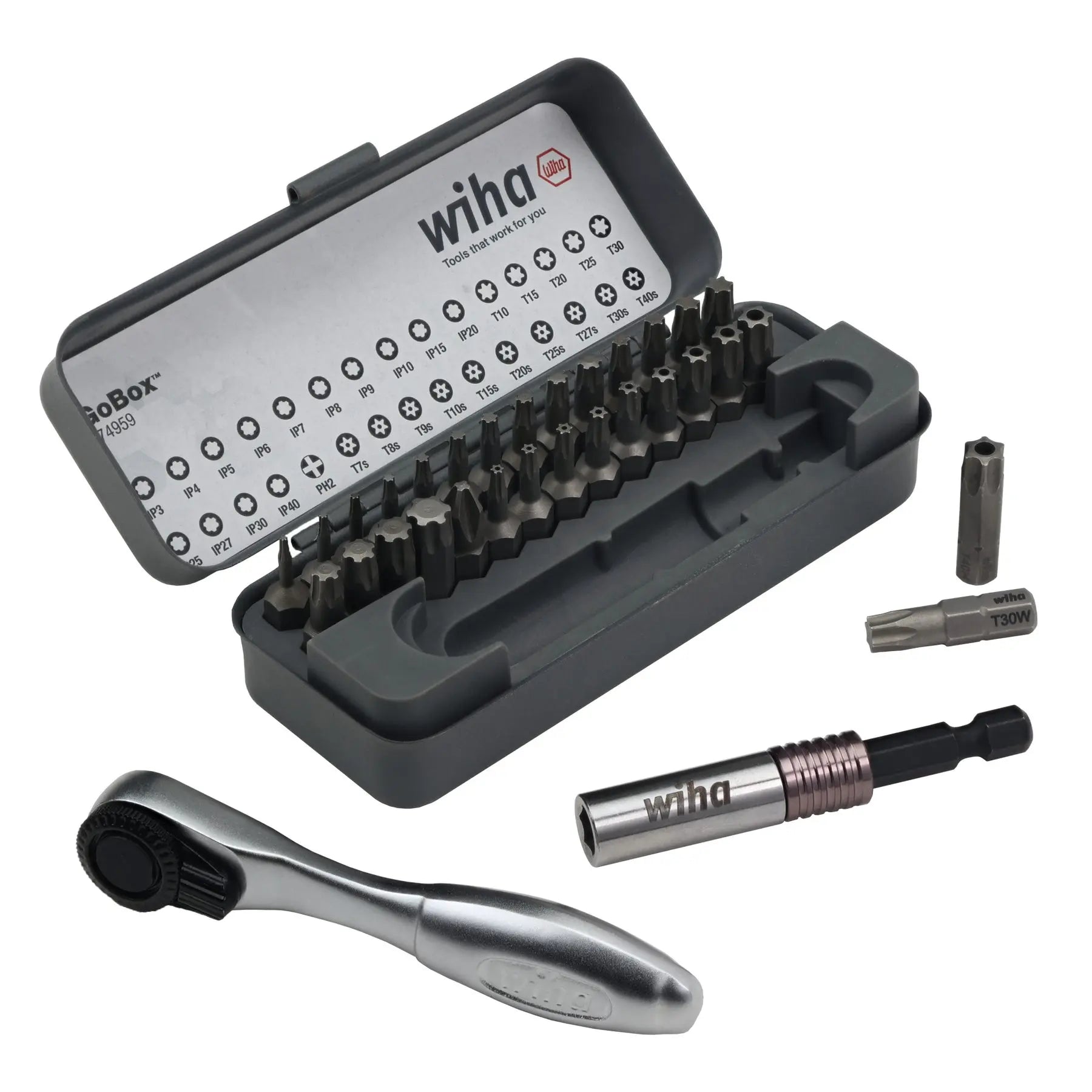 Wiha Set of 32 GoBox Master Torx Bit with Mini Ratchet - WI 74959 Wiha