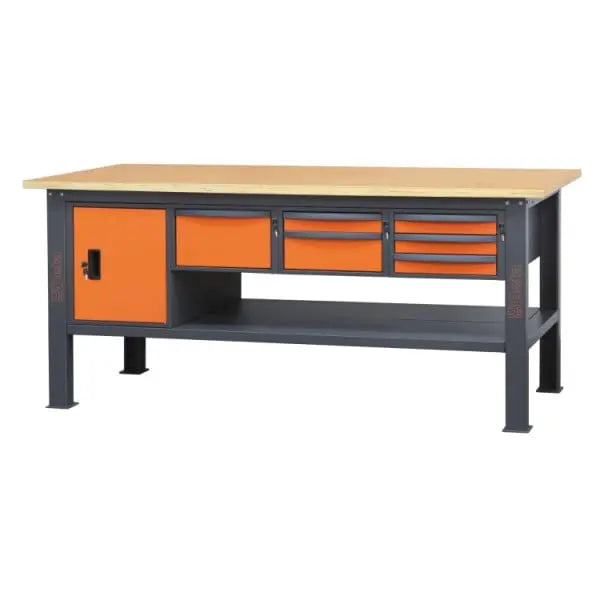 Beta Tools (Article# C58BC-W2,1 6CA) 6-Drawers Door Module Workbench with Wood Worktop, 2.1 m Long - BT 058000634 