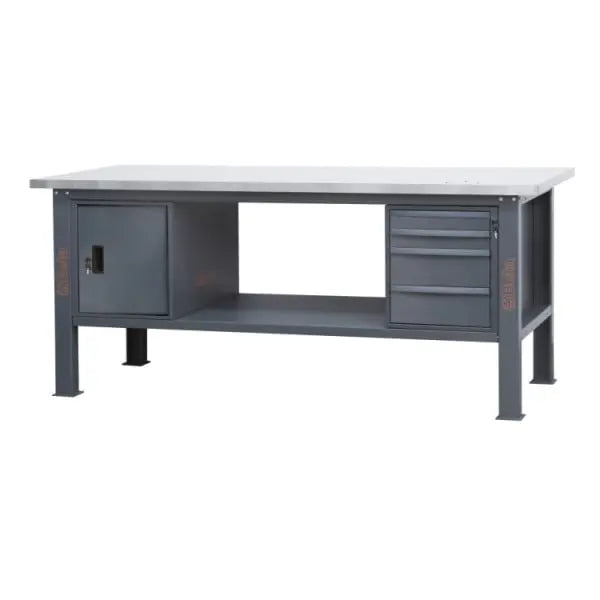 Beta Tools (Article# C58BC-X2,1 4CA) 4-Drawers and Door Stainless Steel Coated MDF Workbench with Worktop, 2.1 m Long - BT 058000624 