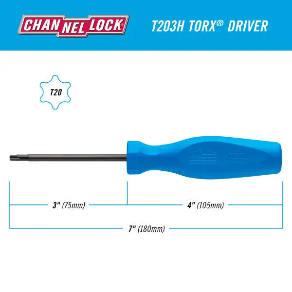 Channellock Magnetic Tip Professional Torx Screwdriver, T20 x 3 in - CL T203H Channellock