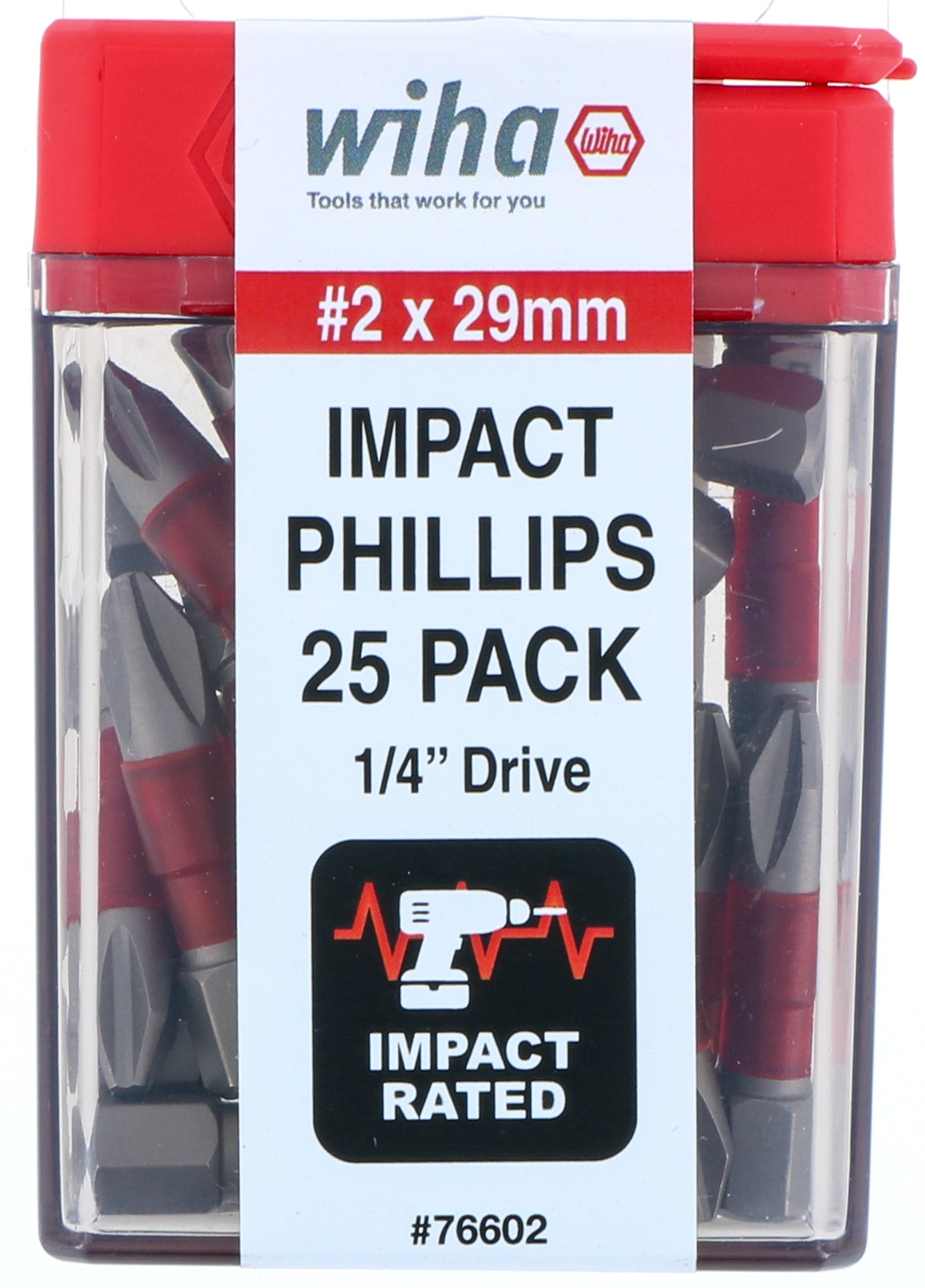 Wiha 76602, Impact Insert Bit Phillips #2 - 25 Pc.