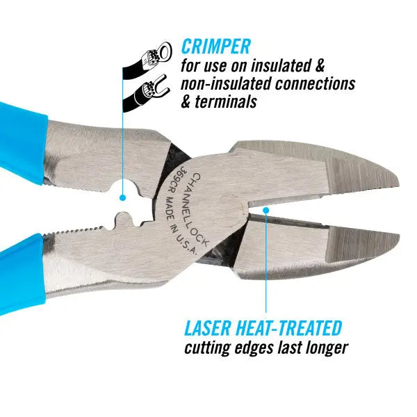 Channellock XLT Round Nose Linemen's Plier with Crimper, 9.5 in - CL 369CR Channellock