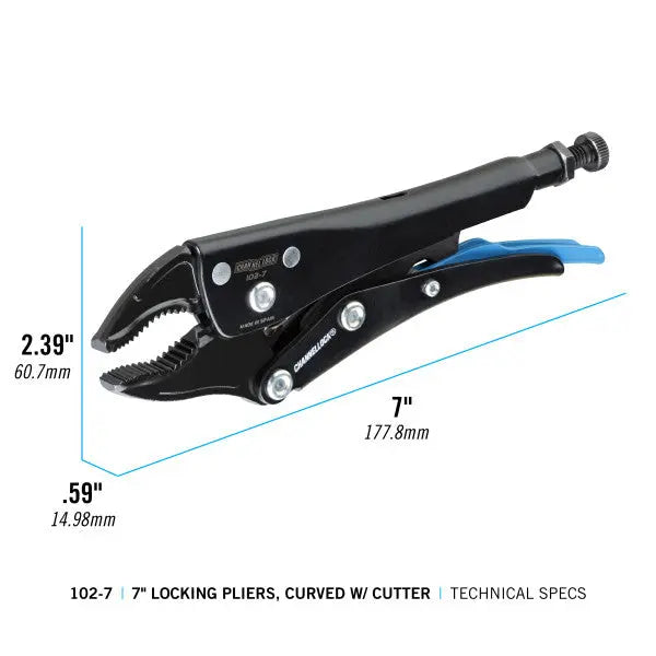 Channellock Curved Jaw Locking Plier with Cutter, 7.56 in - CL 102-7 Channellock